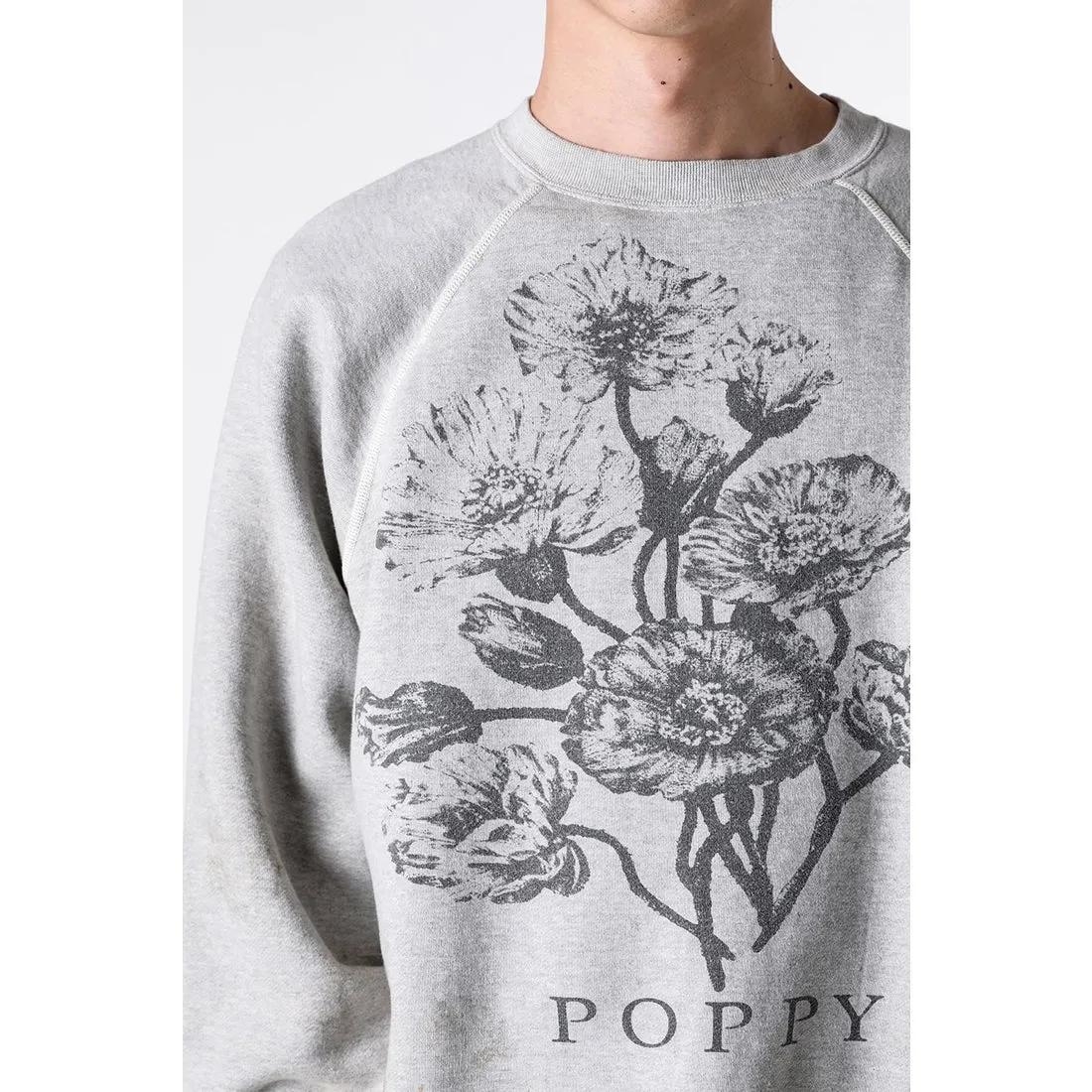 SAINT Mxxxxxx 'FLOWER' CREW NECK SWEAT SHIRTS Floral Distressed Retro Sweatshirt Distressed Gray S-XL Big Factory Four-needle Six-Thread Boneless Stitching Process/Original Horn Sleeve Version Top Printing Process Authentic Level Re-Engraving Garment Washing and Distressing/Hand-worn Graffiti Treatment Original Consistent Fruit Label/Little Angel Anti-Counterfeiting Label